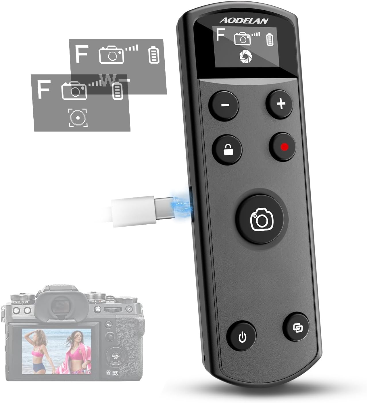 Fujifilm Camera X100Vi - Zwarte USB-C oplaadbare afstandsbediening met OLED-scherm